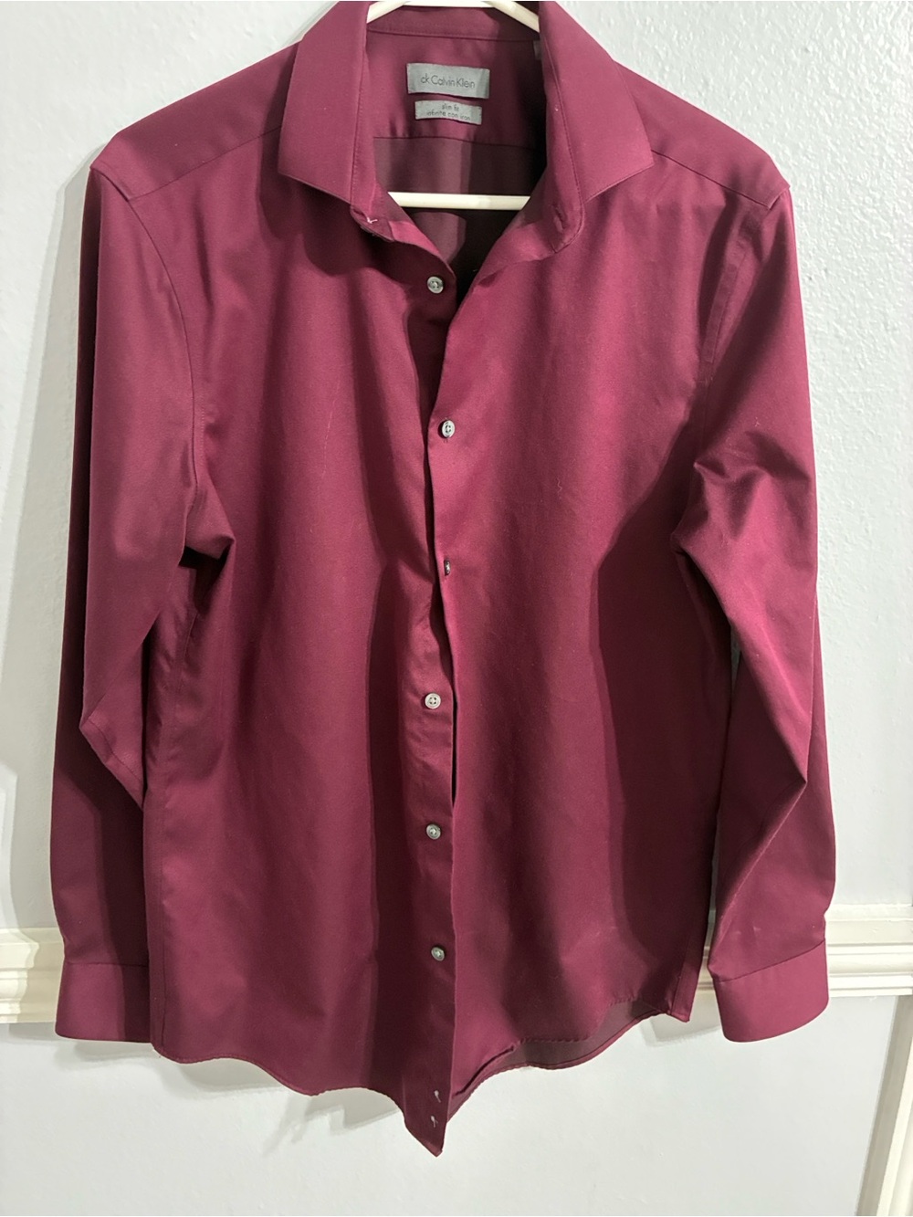 Calvin Klein Infinite Non Iron Slim Fit Dress Shirt Dark Plum Maroon 15.5